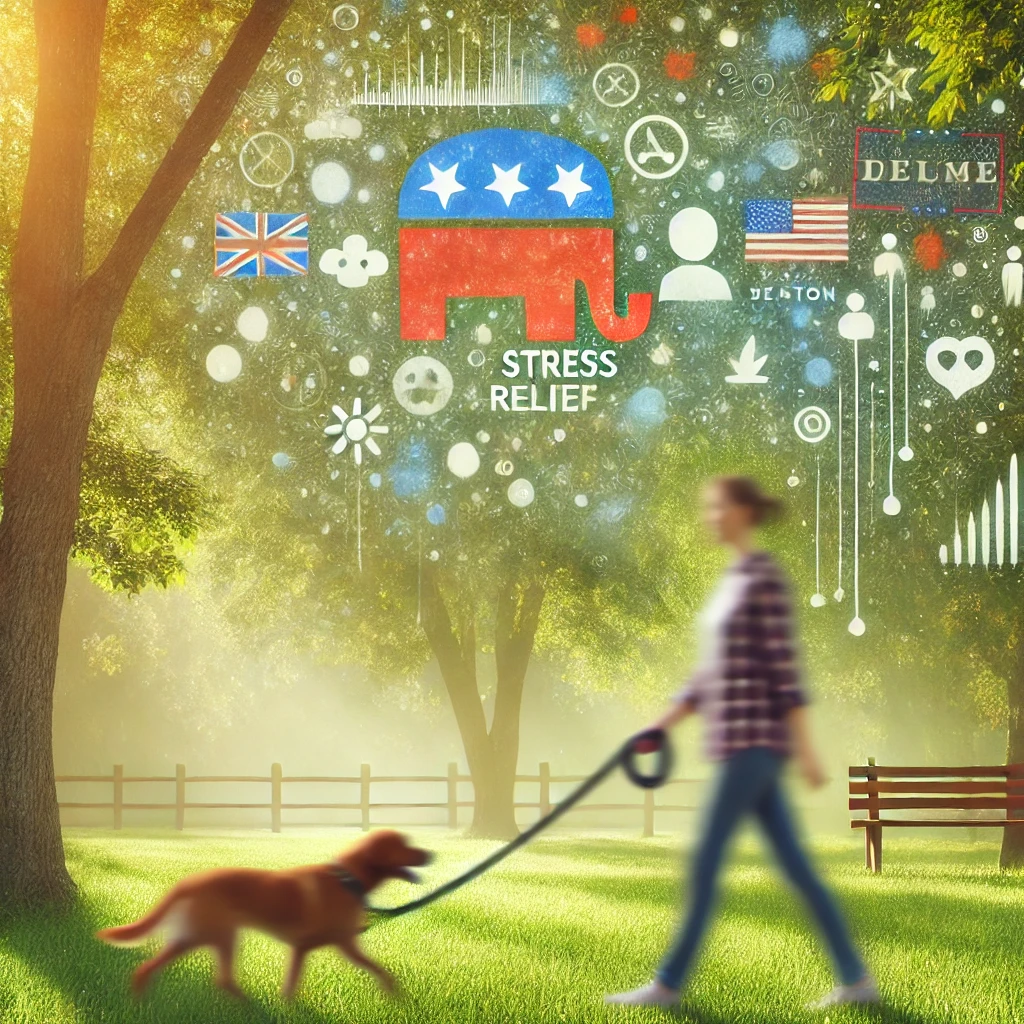 Peacefully watching a dog, not worrying about election stress.